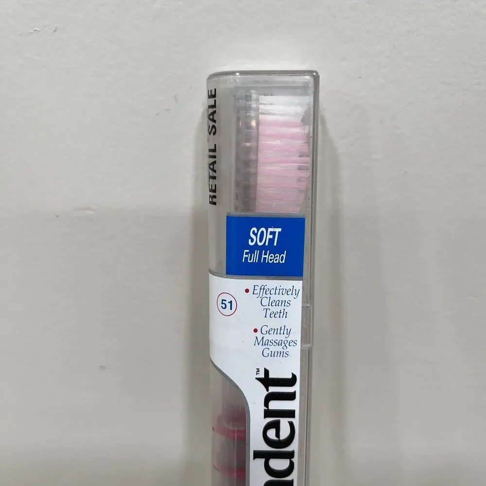 Mentadent 51 Toothbrush Soft Full Head Flared Side Bristles Pink Red Handle